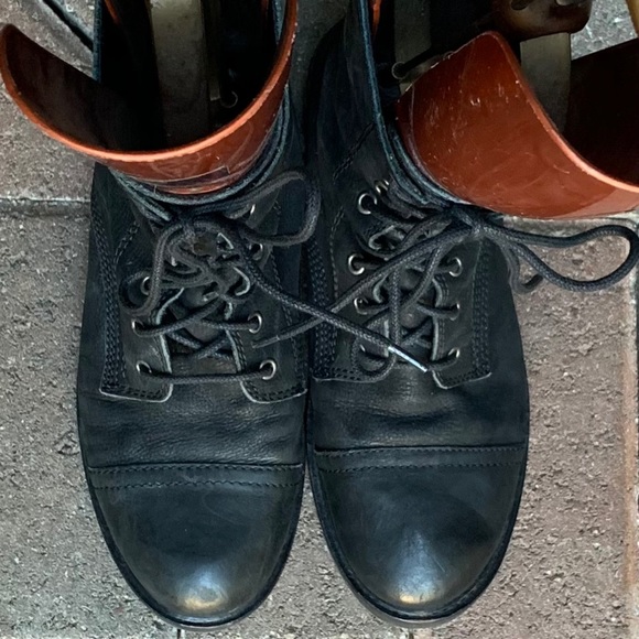 All Saints Black Leather Lace Up Combat Boots Size 38 - Picture 4 of 9